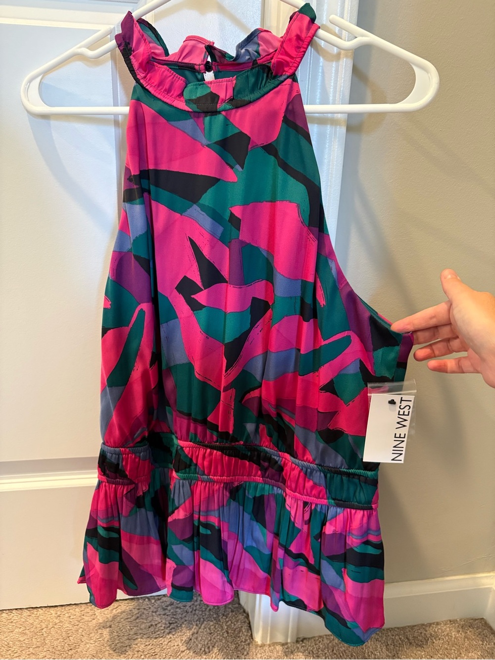 Nine West Women’s Halter Top Pink & Teal Abstract